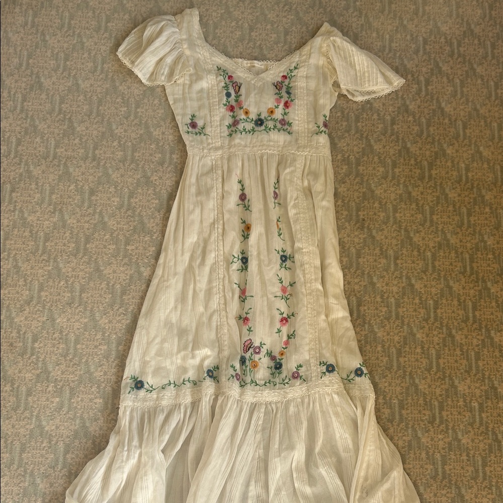 LoveShackFancy Cream Maxi Dress with Floral Embroidery
